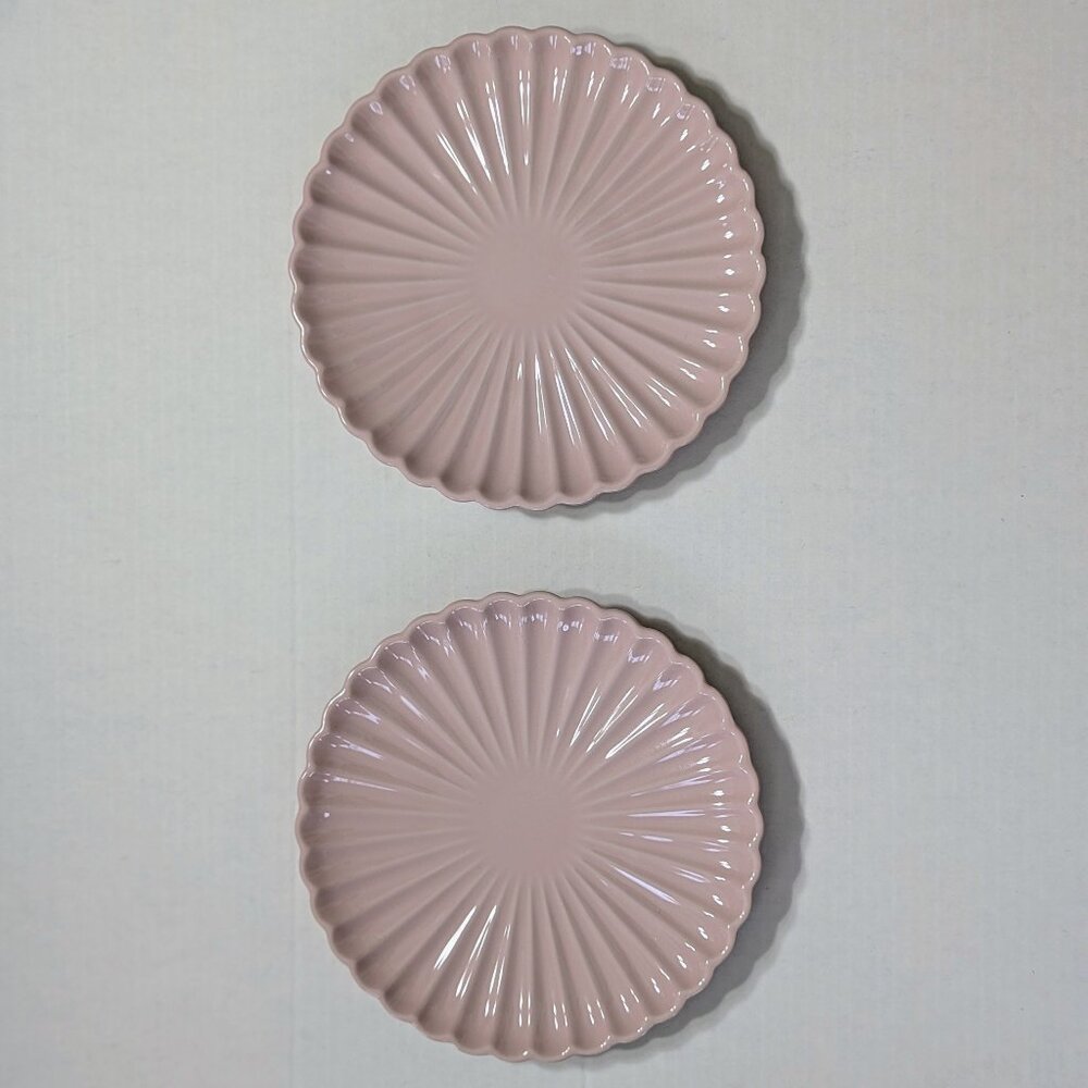 Set of 2 Pink Stoneware Scalloped Cake Plates